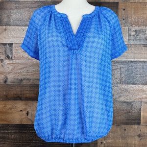 St. John’s Bay Quality Apparel Sheer Blue Print Short Sleeve Top M